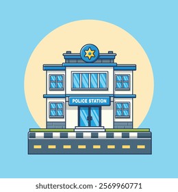 Police Station Building Cartoon Vector Icon Illustration. Bulding Icon Concept Isolated Premium Vector. Flat Cartoon Style