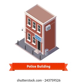 Police station building. Flat and isometric style illustration. 