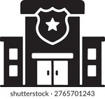 Police station building icon with shield emblem building enforcement government security department structure isolated minimalist authorities protection municipal emergency precinct