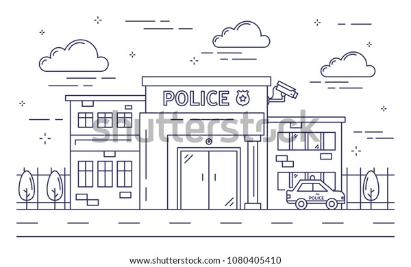 Police Station Building Line Art On Stock Vector (Royalty Free) 1080405410