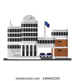 Police station building in shadow flat style isolated vector