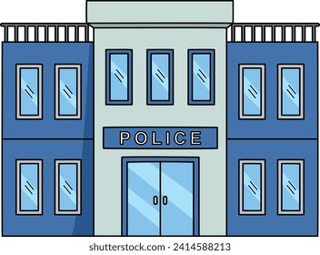 Police Station Cartoon Colored Clipart