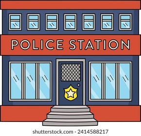 Police Station Cartoon Colored Clipart