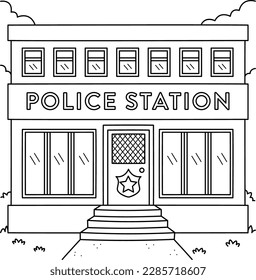 Police Station Coloring Page for Kids