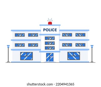 Police Station. Police Department Building View. Exterior Of Police Station. Vector Illustration.