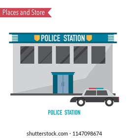 Police station in flat design concept.Places and store collection.Vector illustration.