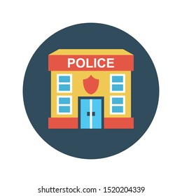 police station glyph flat vector icon