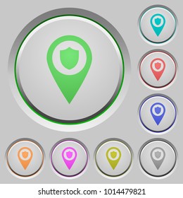 Police station GPS map location color icons on sunk push buttons