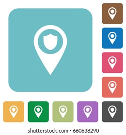Police station GPS map location white flat icons on color rounded square backgrounds