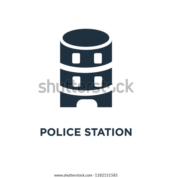 Police station icon. Black filled vector\
illustration. Police station symbol on white background. Can be\
used in web and mobile.