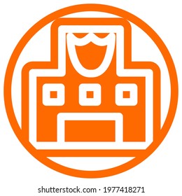 Police station icon in flat design with orange color and outline on a line circle background.