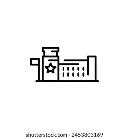 Police station icon. Simple representation of a police station, signifying law enforcement and public safety services. Vector illustration