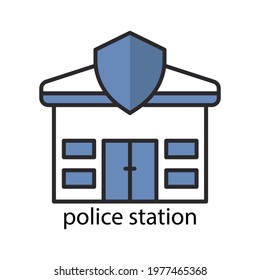 Police Station Icon. Two Tone Line Colored Design. Editable Stroke. Design Template Vector