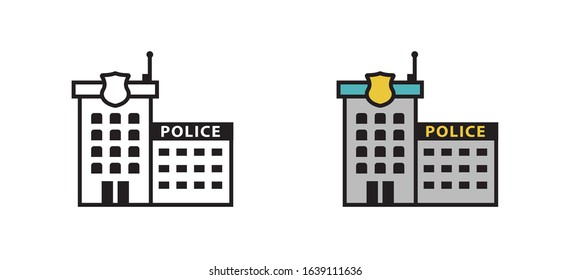 Police station Icon Vector Illustration on white background. The building of the city police Department. The simple symbol is linear.