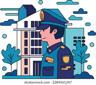 police and police station illustration in doodle style isolated on background