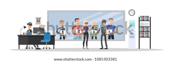 Police Station Interior Cops Visitors Stock Vector Royalty
