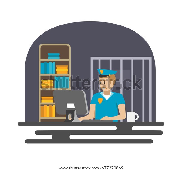 Police Station Interior Office Room Witness Stock Vector