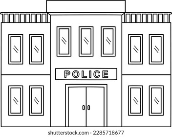 Police Station Isolated Coloring Page for Kids