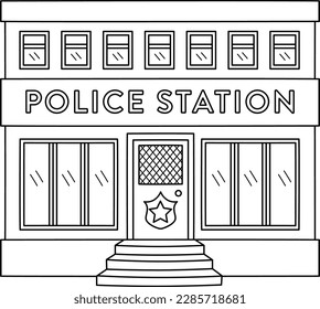 Police Station Isolated Coloring Page for Kids