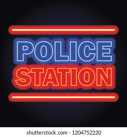 police station neon sign effect for police station office. vector illustration