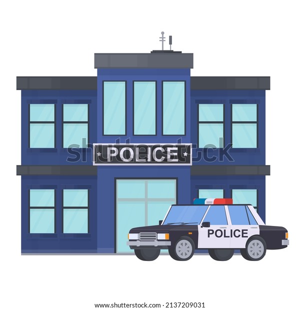 Police station. Prison building with a\
police car, vector\
illustration
