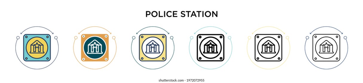 Police station sign icon in filled, thin line, outline and stroke style. Vector illustration of two colored and black police station sign vector icons designs can be used for mobile, ui, web