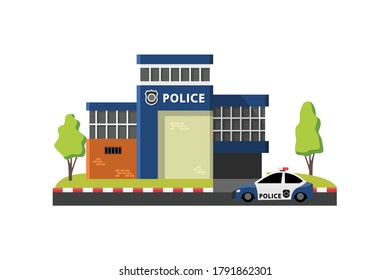 Police station in simple flat style isolated on white background, Building or construction concept.