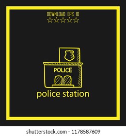 police station sketch vector icon