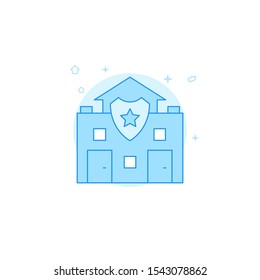 Police station vector icon. Flat illustration. Filled line style. Blue monochrome design. Editable stroke. Adjust line weight.