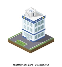 Police station vector in isometric with blue paint. Vector illustration.