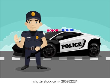 Police Stop Vector Flat Illustration