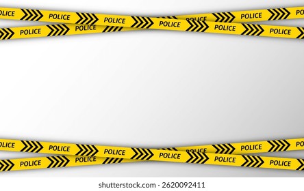 Police striped tapes. Set warning tapes lines for restriction of criminal accident zones. Yellow security ribbons for crime places. Seamless barrier borders on white background. Vector illustration.