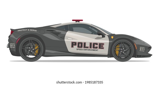 Police Supercar Side View Detailed Isolated Vector Illustration