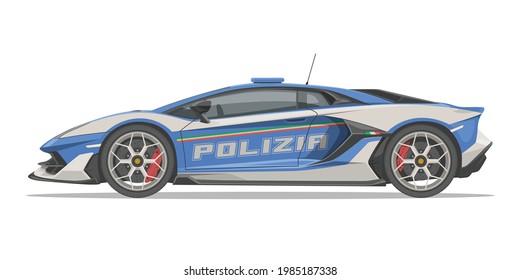 Police Supercar Side View Detailed Isolated Vector Illustration