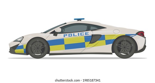 Police Supercar Side View Detailed Isolated Vector Illustration