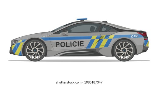 Police Supercar Side View Detailed Isolated Vector Illustration