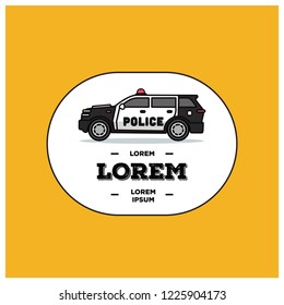 Police SUV Car Vector Illustration Badge Flat Style Design