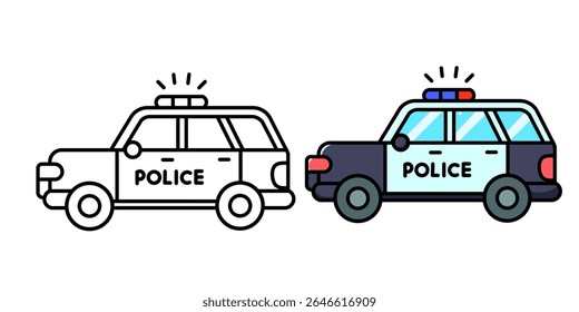 Ilustração da imagem do vetor do carro SUV da polícia com seu desenho do esboço, logotipo do tanque, ícone do tanque, bom como adesivo e coloração.