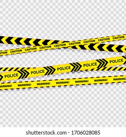 Police tape. Caution lines. Warning tapes. Signs of danger. Yellow ribbons.