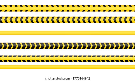 Police tape, crime danger line. Caution police lines isolated. Warning tapes. Set of yellow warning ribbons. Vector illustration on white background