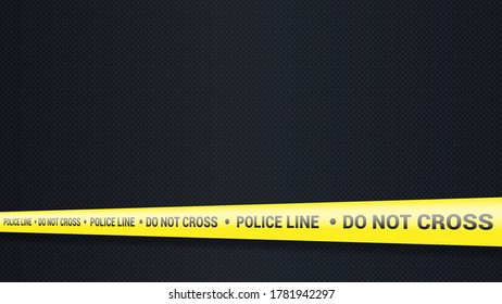 Police tape, crime danger line. Caution police lines isolated. Warning tapes. Set of yellow warning ribbons. Vector illustration on carbon background