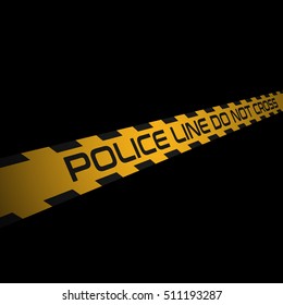 Police tape "Police line do not cross", vector illustration on dark background