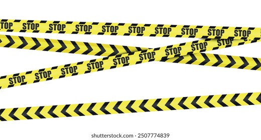 Polizei-Tape Stopp, gelbe und schwarze Streifen, Aufmerksamkeit, Vorsicht, Warnung, Crossed Stretched Caution Ribbon, Vektor