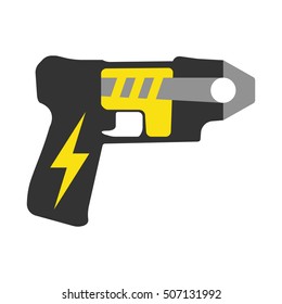 Police Taser. Elements of the police equipment icons. Protect and Serve label. Vector Illustration.