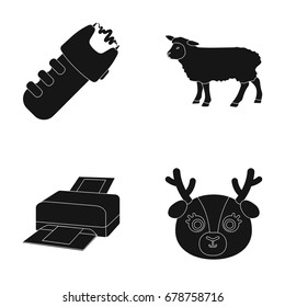police, technology and or web icon in black style.Animals, agriculture icons in set collection.