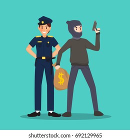 Police and thief in different character on sky blue background
