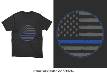 Police Thin Blue Line American Flag T-Shirt Vector Design, Police Officer Support Law Enforcement, TBL Distressed Flag