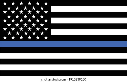 Police Thin Blue Line flag. The flag symbolizes pride in the police and law enforcement officers.