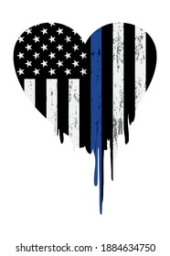 Police Thin Blue Line Support Heart Illustration