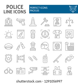 Police thin line icon set, security symbols collection, vector sketches, logo illustrations, safety signs linear pictograms package isolated on white background, eps 10.